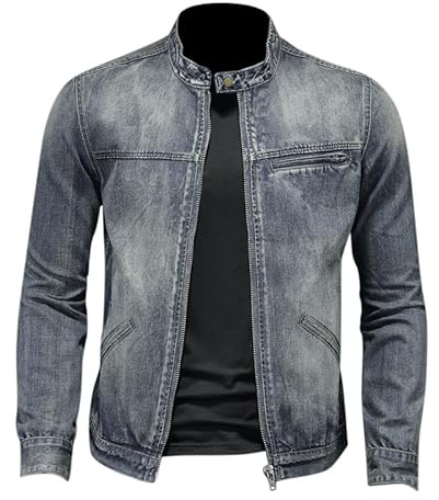 Minetom Veste De Travail pour Hommes Rétro Blouson en Denim Veste en Jean Décontractée Manteau d'automne avec Boutons Et Poches E Gris Bleu L
