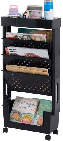 DOEWORKS Petite Bibliothèque roulettes Mobile Livre Chariot de Rangement 5 Niveaux Étagère à Livres Chariot Roulant pour Salon Chambre à Coucher Bureau, Noir