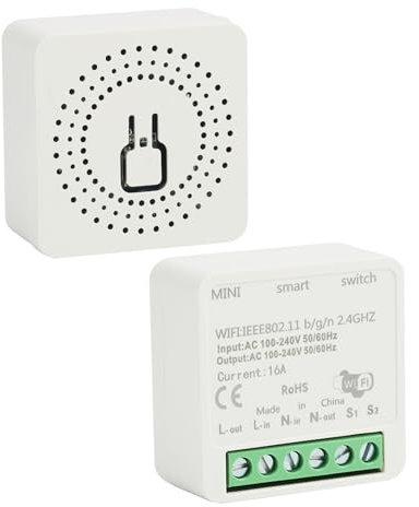 Alexa Lichtschalter Smart Home WLAN Smart Modul Lichtschalter, Sprachsteuerung, Timer & Fernsteuerung via App, Kompatibel mit Alexa, 1-Weg/2-Wege, Neutralleiter Erforderlich – Mini Smart Home Schalter