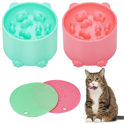 2 Pezzi Ciotola Anti Ingozzamento Gatto Rialzata, Ciotole Gatto Rialzate in Plastica, per Gatti e Cani di Piccola Taglia, Proteggere la salute gastrointestinale degli animali domestici