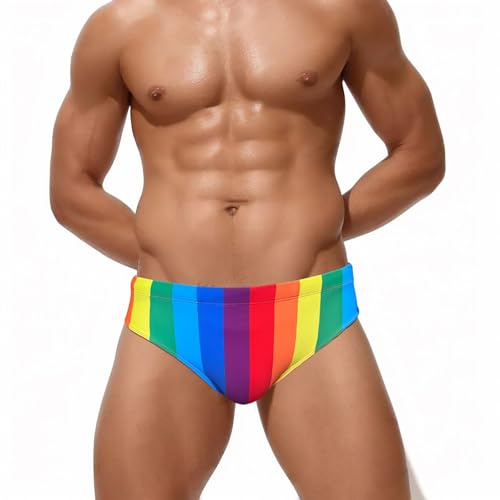 Slip de Bain Homme Sexy Lgbt Pride Maillot de Bain Homme Piscine Rayée Couleur Néon Mini Slip Couleur Fluo String Sexy Érotique Colorée Rainbow Calecon Calecons Hommes Drapeau Lgbtq Short de Plage
