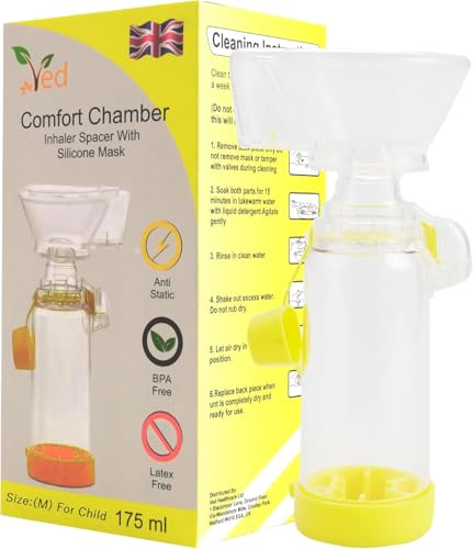 Inhalatordistans antistatisk distansenhet, inhaleringskammare, använd med uppmätt dos inhalator, BPA och latexfri för barn. (Gul) (förpackning med 2)