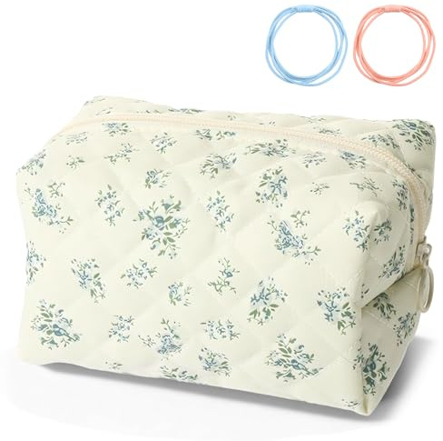 KASURE Kosmetiktasche Make up Bag Aesthetic Blumenmuster Beauty Bag Leicht und Tragbar Make up Tasche 2 Gummibänder Geeignet für Den Täglichen Gebrauch und Auf Reisen