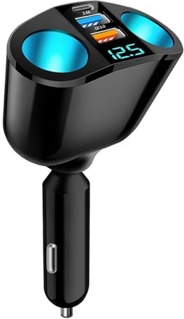 120W Ladron Mechero Coche USB C QC3.0 PD Multiple Cargador de Coche Carga Rapida, Adaptador Doble de Encendedor con Interruptor de Voltímetro LED, 12V/24V Cargador Coche para GPS Cámara Teléfono