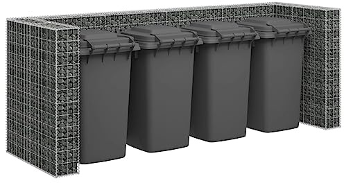 ZQQLVOO Galvanized Steel Gabion Wall for Garbage Bins 126x39.4x47.2 Holds 4 Bins, Rustproof Welded Mesh Basket for Garden Patio Rock Filling