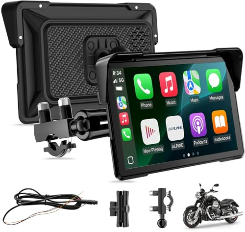 7″ Écran de Carplay de Moto sans Fil pour CarPlay et Android Auto Supporte Détection de la Pression des Pneus, IPX67 étanche, Double Bluetooth, GPS, Contrôle de la Voix
