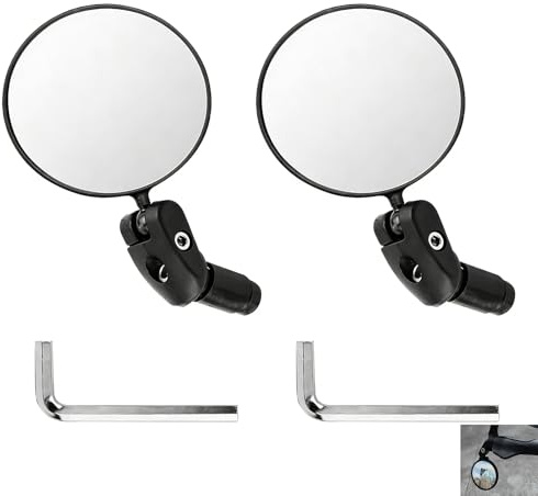 2 Pezzi Specchietto Retrovisore Bicicletta, Specchio Bicicletta Regolabile 360° Convesso in HD, Specchio Bicicletta Montaggio Manubrio 17,4-22 mm Sinistro o Destro, Specchietto Retrovisore per Bici da