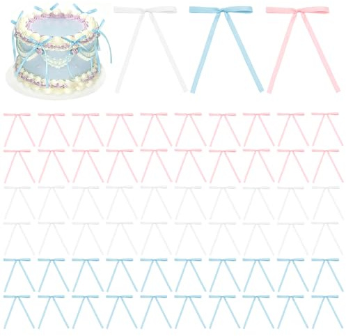 TRKETK 60 Piezas Lazos para Decorar Tarta, Decoración de Cupcakes de Espuma de Bow Tie Decoración de Pasteles Elegante para Vumpleaños, Boda, Fiesta, Aniversario (Tres colores)