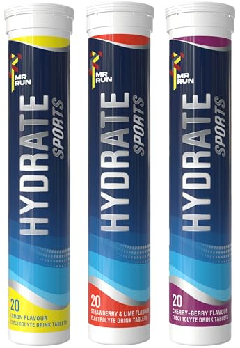 Electrolytes Tablets for Hydration x 60 - Variety Fruit Flavours (3 Tubs) | Rehydration Tablets with Electrolytes Potassium, Magnesium, Sodium - Mineral Salts for Runners Cyclists Gym, Workout Recovery