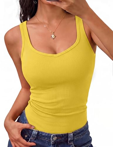 Aottori Vest Top for Women UK V Neck Ribbed Slim Fit Sleeveless | Strappy Vest Top, Smooth Feel, Party Clothing, City Casual, Weekend Look, Flexible Comfort, Feminine Shape