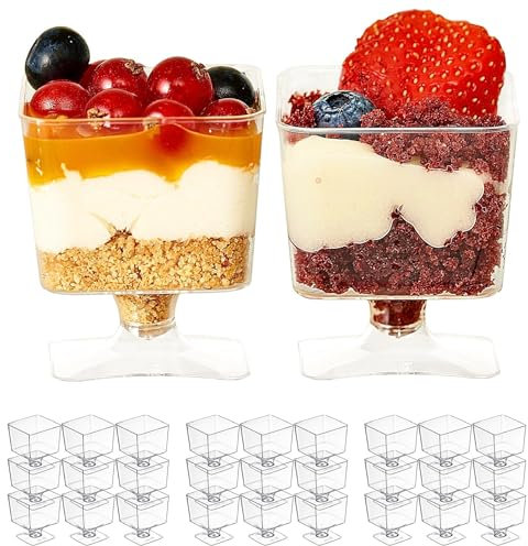 MATANA 100 Vasitos de Postre Individuales de Plástico Reutilizables, 60ml - Cuencos para Aperitivos, Mini Vasos para Postres - Catering, Fiestas, Bodas