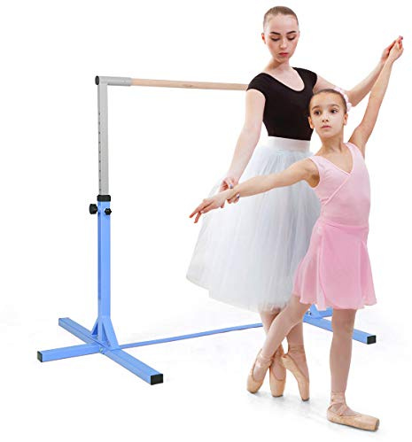 DREAMADE Barre de Gymnastique pour Enfants, Gymnastique avec Hauteur Réglable 91-150CM Barre en Acier, Bois, PP, Conception à Double Verrouillage pour Chambres à Coucher, Salon (Bleu)
