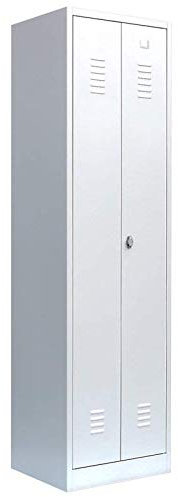 Lüllmann Spind Stahl Kleiderschrank Spindschrank 2 Abteile Türen mittig schließend 1800 x 590 x 500 mm grau X-510420