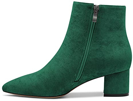 Castamere Femmes Bloc Chunky Bas Kitten Talon Heel Fermé Pointu Bout Bottines Slip-on Fermeture à Glissière Bureau Classique Dress Bottes Vert 44 EU