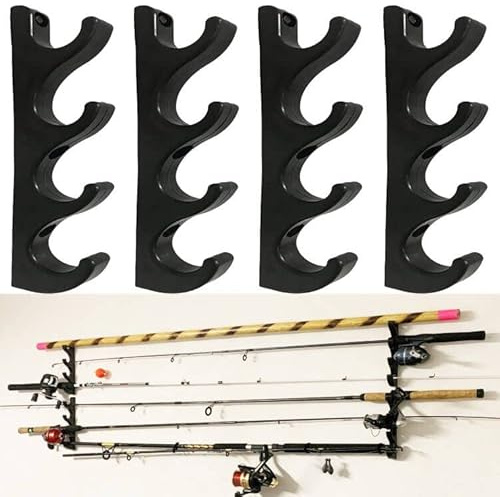 AUXPhome Support de rangement pour canne à pêche, support mural horizontal avec vis, robuste et facile à installer – Peut contenir 8 cannes à pêche, peut contenir des moulinets rotatifs et des cannes
