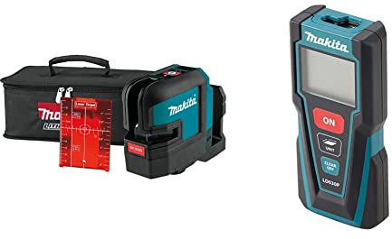 Makita SK105DZ Akku-Kreuz Linienlaser rot 12 V max. (ohne Akku, ohne Ladegerät) & LD030P Entfernungsmesser 30 m, Schwarz, Türkis, Blau, Silber