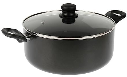 Crealys 529423 Faitout Ø 28 cm aluminium pressé couleur GRIS FONCE poignées thermorésistantes revêtement noir anti-adhérent - couvercle vapeur en verre - tous feux SAUF induction