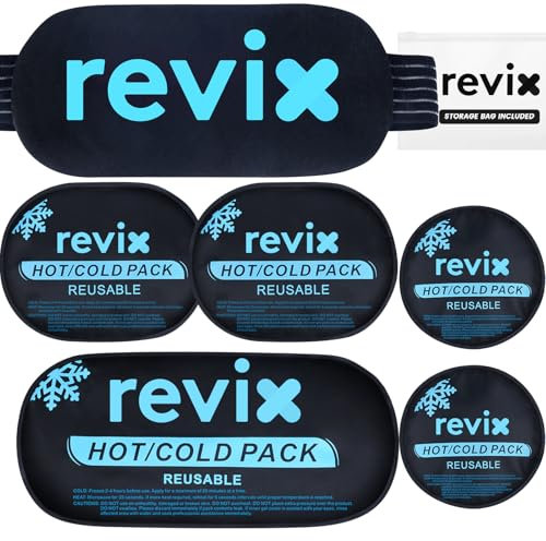 REVIX Poche de glace réutilisable (5 paquets), Gel chaud et froid pour soulager la douleur, les gonflements, les ecchymoses, l'inflammation et la récupération post-opératoire, réglables