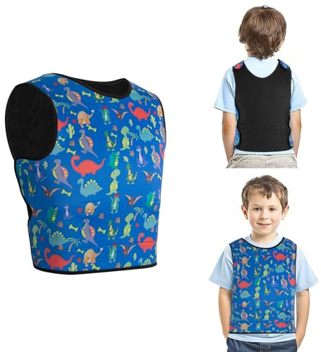 Sensory Vest,Adjustable Weight Dinosaurs Vest, Neoprene Tight Fitting Vest Suitable Children For Autism, ADHD, SPD, Breathable Deep Pressure Comfortable Weighted Sensory Compression Vest