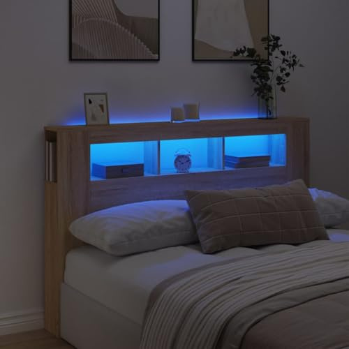 vidaXL Cabecero LED Madera ingeniería Roble Sonoma 160x18,5x103,5 cm
