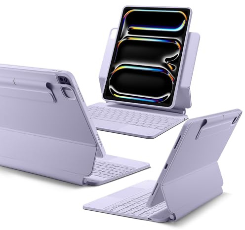 ESR iPad Pro 13 Inch (M5/M4, 2025/2024) Case with Keyboard, Keyboard Case with Easy-Set Magnetic Stand, Portrait/Raised Modes for iPad Pro 13 Keyboard, Removable Case, Rebound 360 Series, Purple