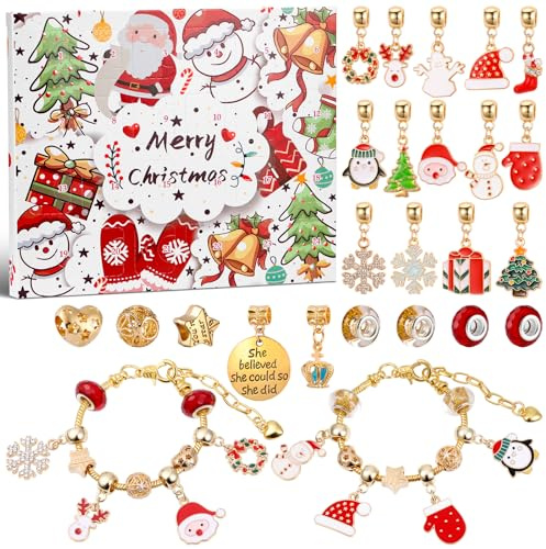 Yimomoyi Advent Calendar 2024 for Girls Bracelet Christmas Countdown Calendar DIY Charm Bracelet Making Kit for Girls, Jewelry Gift Set more than 23 Charms Beads, 2 Bracelets