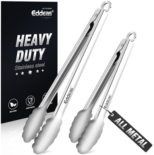 Eddeas All Metal Tongs For Cooking - Heat Resistant 600 Degrees Stainless Steel Kitchen Tongs, Set of 2-9 & 12 inch, Locking Tongs, For Food,Salad, BBQ, Grilling, Dishwasher safe