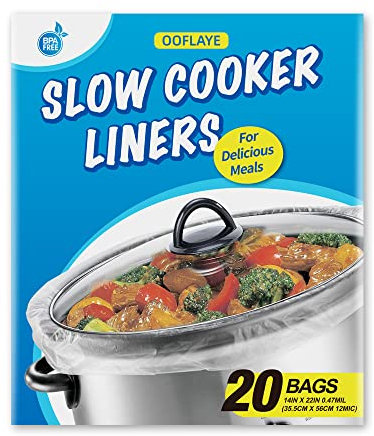 Slow Cooker Liners and Cooking Bags Extra Large Size Fits 6-10QT Pot, 14x 22, BPA Free, Suitable for Oval & Round Pot (20 Liners)