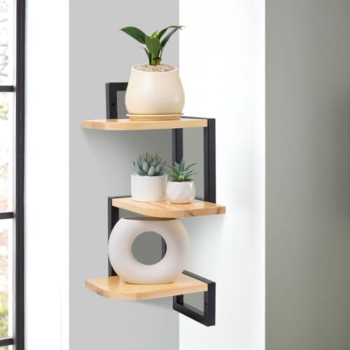 hi-home Eckregal Hängend Set aus 3, Rustikale Holz-Wandaufbewahrung für Kinderzimmer Bücherregal, Niedliches Eck-Wandregale aus Holz für Badezimmer Wohnzimmer Küchendekoration, Braun