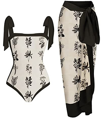Traje de baño Traje de baño Sexy de una Pieza para Mujer con Falda Cubierta, Traje de baño Estilo Body con Estampado en V Profundo Vestido de Playa para Mujer - Un Juego Trajes Traje