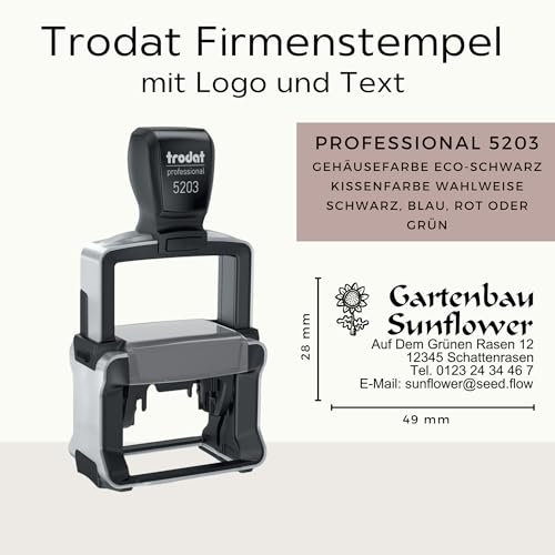 Trodat Firmenstempel mit Logo und Text – Professional 5203 – Personalisierter Stempel zum Bestellen mit bis zu 6 Zeilen, Abdruck 49x28 mm