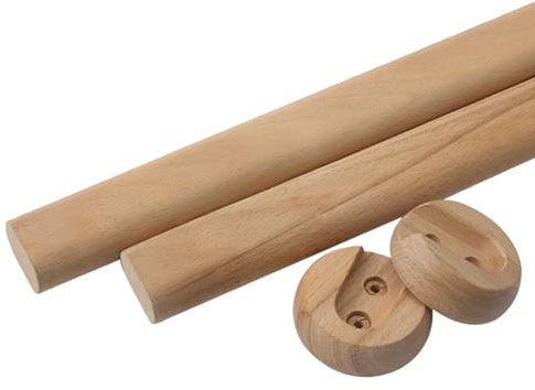 Cammeciso Asta Appendiabiti in Legno,Asta Appendiabiti da Armadio di Legno,Kit Asta Ovale in Legno per Armadio,Facile da Installare,Salvaspazio per Camera,con raccordi,per Vestiti