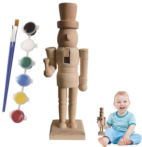 Generico Schiaccianoci In Legno - Figura Cracker Non Verniciata, Dipinti, Dipingi La Figura Di Schiaccianoci | Nutribile Di Verniciabile Cracker Figura Natalizia Per Finestre, Scaffali, Armadi