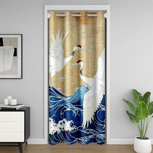 Homemissing Japanischer Kran Türvorhang 86x203cm Kinder Ozeanwelle Zimmer Divider für Jungen Mädchen Teen s Hokusai Muster Türvorhang Atmungsaktiv Japanisches Ukiyoe Thema Vorhang
