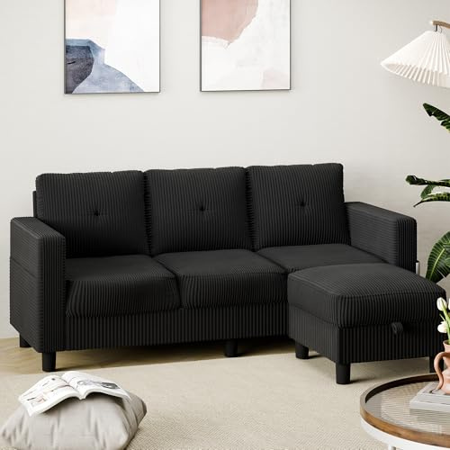 Shintenchi Modern Upholstered Sectional Sofa, L-Shaped Couch with Reversible Chaise for Living Room, New Corduroy Fabric