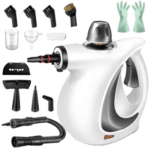 Dampfreiniger Handgerät, Handdampfreiniger, Dampfreiniger Akku für alles, 3,2 Bar Dampfdruck, 1050 Watt Dampfreiniger mit 12 Zubehörteilen (Weiß)