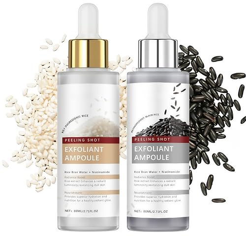 Glow Rice Ampoule Duo – White & Black Rice Peeling Serum – Exfolierende Gesicht Ampulle mit Niacinamid & BHA – Porenreinigung & Feuchtigkeitspflege für Strahlende Haut (80 ml + 80 ml)