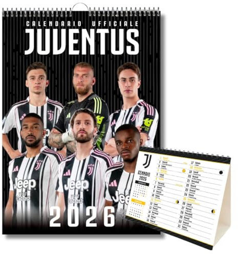EURO PUBLISHING Calendario da Parete Verticale Juventus 2026 + Calendario da Scrivania 2026 13 Mesi - Prodotto Ufficiale