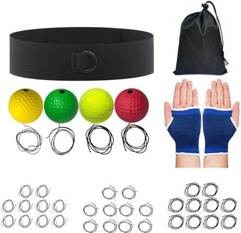 Wcybym Set di Palline per Riflessi da Boxe, con Fascia Regolabile, 80 G, Kit di Palline per Allenatori di Riflessi, Fascia per Coordinazione Occhio-Mano, Leggera, per Allenamento Fitness E Agilità