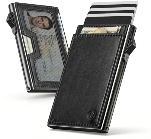 YESIIW Porte Carte Homme — Pop Up Credit Card Holder pour 5-7 Cartes & Fenêtre ID — Poche Magnétique Billets ou Pièces — Porte Carte avec Blocage RFID — Design Bauhaus — Idéal Métro Bureau Voyage