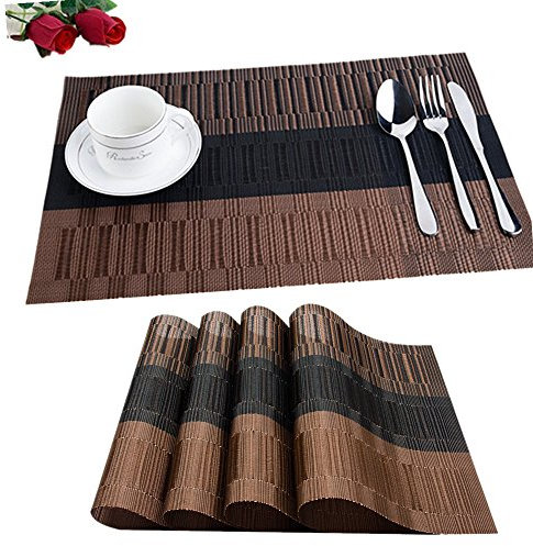 Fontic 6er Set Platzsets 30x45cm Platzdeckchen Rutschfest Abwaschbar Tischmatten PVC Abgrifffeste Hitzebeständig Tischsets, Platz-Matten für küche