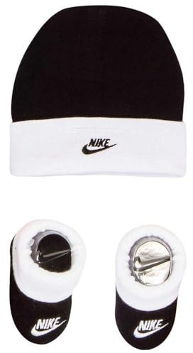 NIKE Children's Apparel Baby Hat and Bootie Two Piece Set Socks, Black/White, 0-6 Months