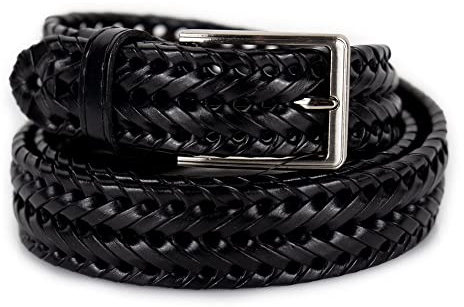 Emila Cintura intrecciata uomo nera cinta in pelle con fibbia 3,5 cm per jeans pantaloni abiti artigianale classica Casual di moda da ragazzo 120 Vera Pelle Nero
