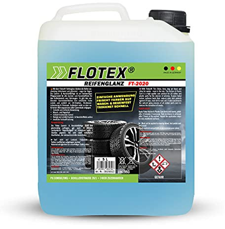 Flotex® 5L Reifenglanz - Auto Kunststoffpflege & Gummipflege für Außen - Schwarz - Reifenpflege für Reifenglanz - Autoreifen Pflege und Reifen Reiniger - Reifenschwarz Auto