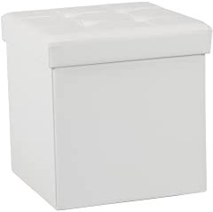 La Maison Foldaway Ottoman Storage Blanket Toy Box Stool Faux Leather White 38x38cm