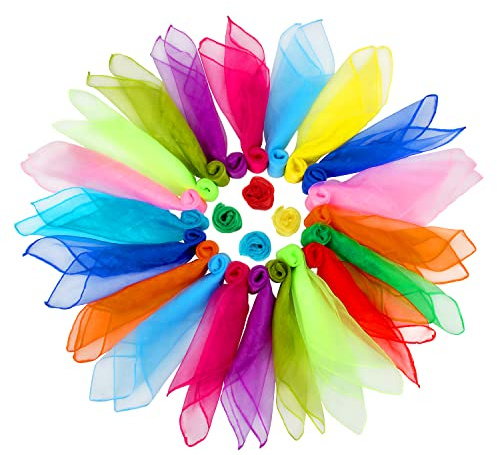 Colovis Square Dance Scarves, 48 Pcs Juggling Scarf Props Magic Trick Silk Scarves Music Movement Scarf 12 Colors 24 by 24 Inches