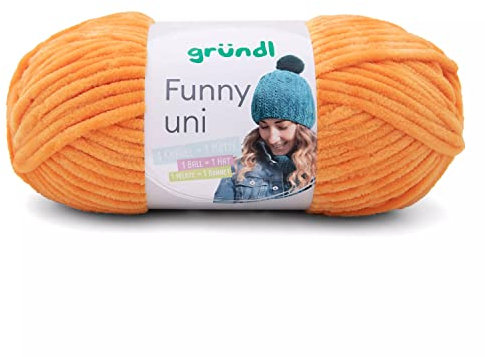 Gründl Wolle Funny uni - weiche Chenille Wolle zum Häkeln - Kuschelig und hautfreundlich - 100% Polyester - 1 Knäuel 100 g / 120 m - Nadelstärke 5-6 - safran