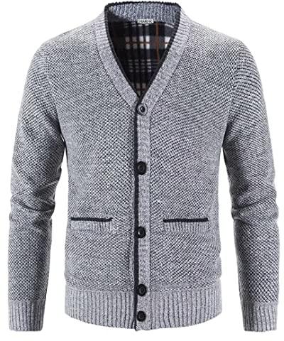 Shuanghao Men's-Knitwear Jumpers-Pullover Casual-Classic Sweatshirt - Sweater Jacket - V Neck Coat Cardigan Fleece Lining Thick Long Sleeve Warm Autumn Winter Knit Jumpers Pullover for Mens UK