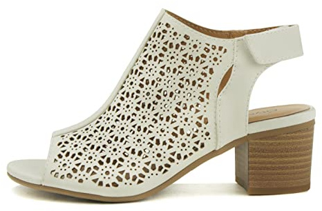 CityClassifed “Elect” ~ Women’s Laser Cut Geometric Caged Sling back Ankle Strap Low Stacked Heel Peep Toe Ankle Bootie (OFF WHITE NB, us_footwear_size_system, adult, women, numeric, medium, numeric_8_point_5)