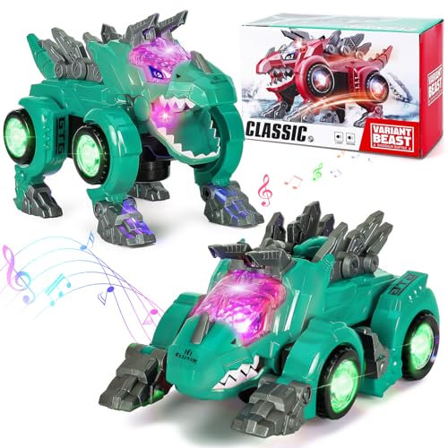 Highttoy Deformation, dinosaurie, billeksak från 3 4 5 6 år, automatisk omvandlande dino, bil med ljus och musik, elektrisk dinosaurie, leksak från 3 år, pojkar, flickor, presenter